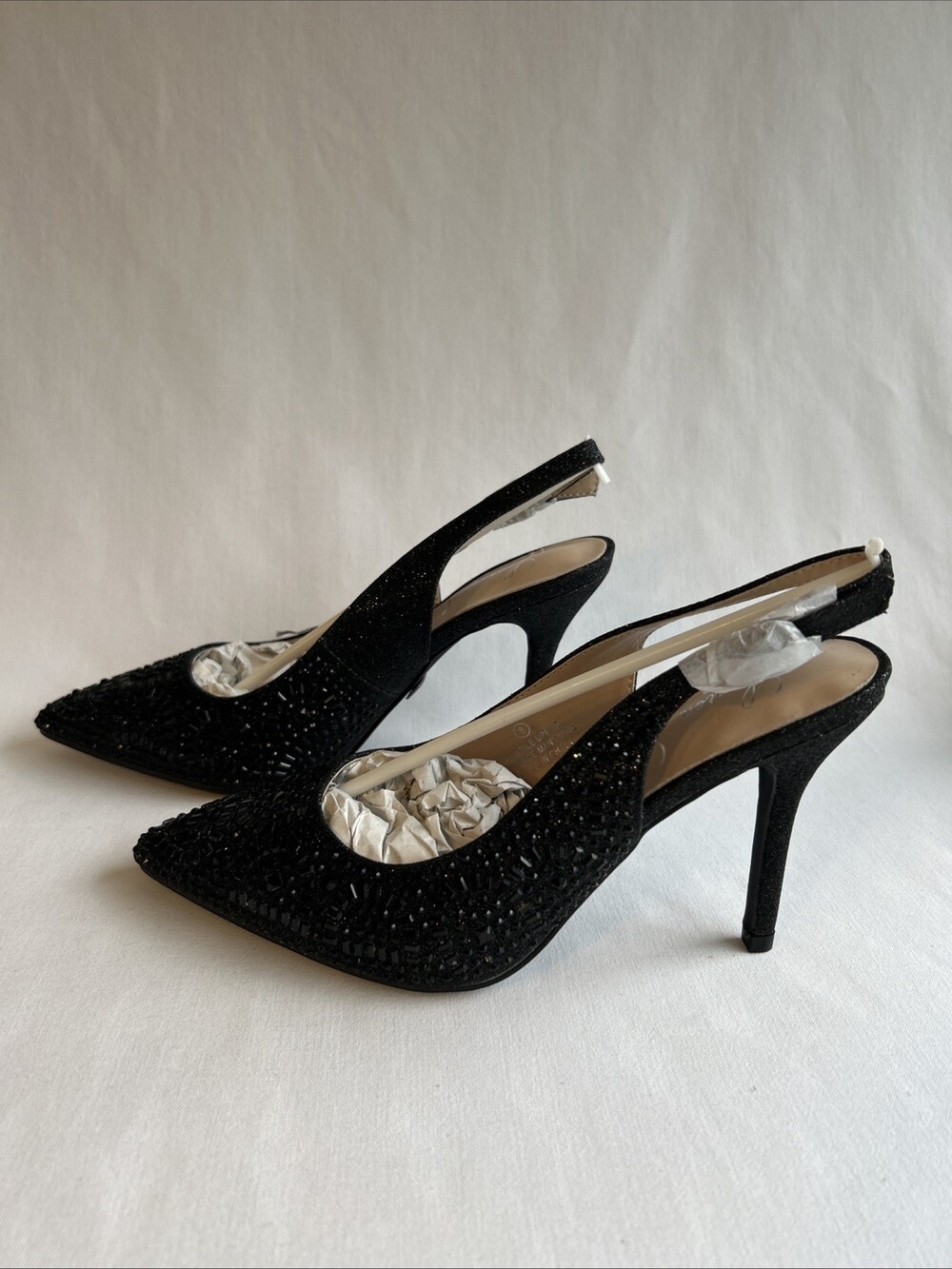 Lauren Lorraine Rachel Shoes Womens Size 8 Black Slingback Heels Rhinestone New